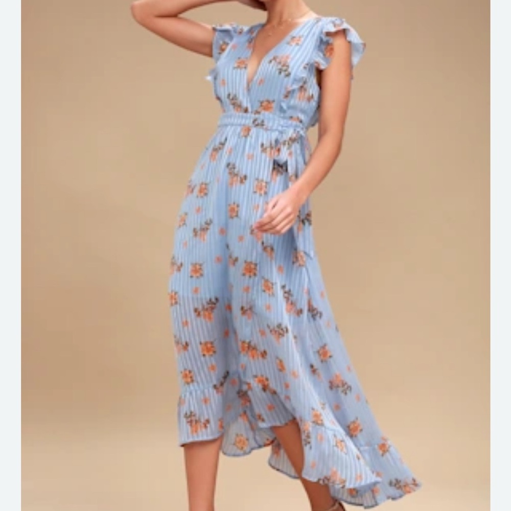 ASTR the Label Floral Blue Maxi Dress Size Small